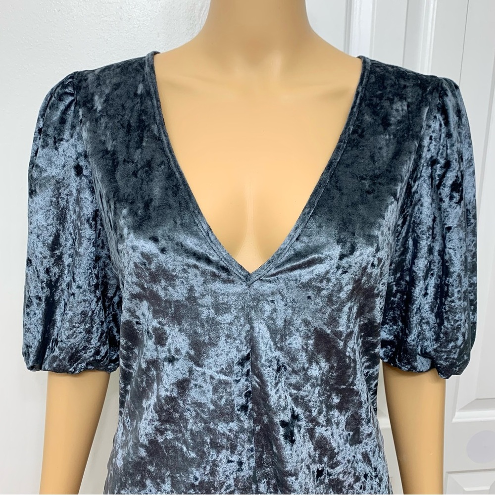 Free People Don't You Wish Velvet Grey Bodysuit Top Blouse women’s size L - Picture 7 of 12
